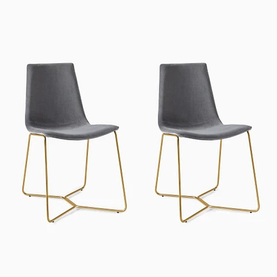 Modern Slope Dining Chair, Set of 2, Basket Slub, Platinum, Monochromatic