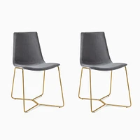 Modern Slope Dining Chair, Set of 2, Astor Velvet, Slate, Antique Brass