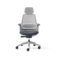 Steelcase Series 1 4-Way Armed Task Chair, Hard Casters, Headrest, Black Frame, Billiard Cloth, Gunmetal