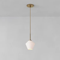 Sculptural Glass Geo Pendant, 7", Clear Shade, Brass Canopy