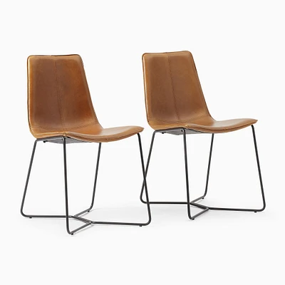 Chip & Dent: Slope Dining Chair, Set of 2, Nut Leather, Saddle, Charcoal