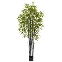 Faux Potted Bamboo Palm Tree, Narrow, 4', Green