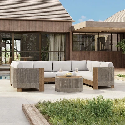 Porto Outdoor 6-Piece U-Shaped Sectional, Driftwood,Warm Cement Cord, Pearl Gray