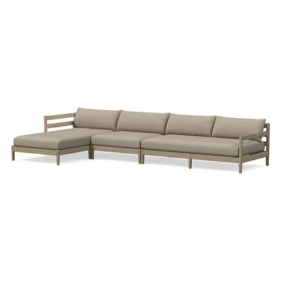 Hargrove Outdoor Sectional, Set 5: Left Arm Chaise + Armless Single Right Sofa Cushion Cover, Canvas, Natural