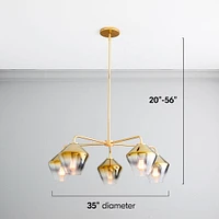 Sculptural 5 Light Chandelier Antique Brass Clear Glass Geo  (6")