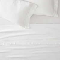 European Flax Linen Pom Sheet Set, Full, White