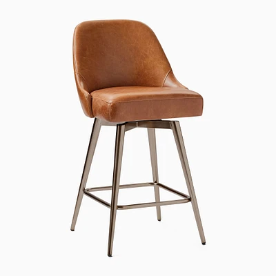 Open Box: Mid-Century Swivel Counter Stool Sierra Leather Licorice Blackened Brass