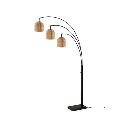 Louisa Arc Lamp, 80"H, Dark Bronze/Light Rattan