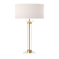 Skillman Table Lamp, 31", Brushed Gold/White Linen