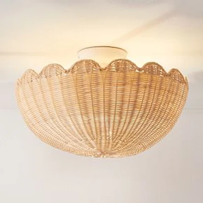 Rattan Bubble Flush Mount Lamp, Lacquer, 18in