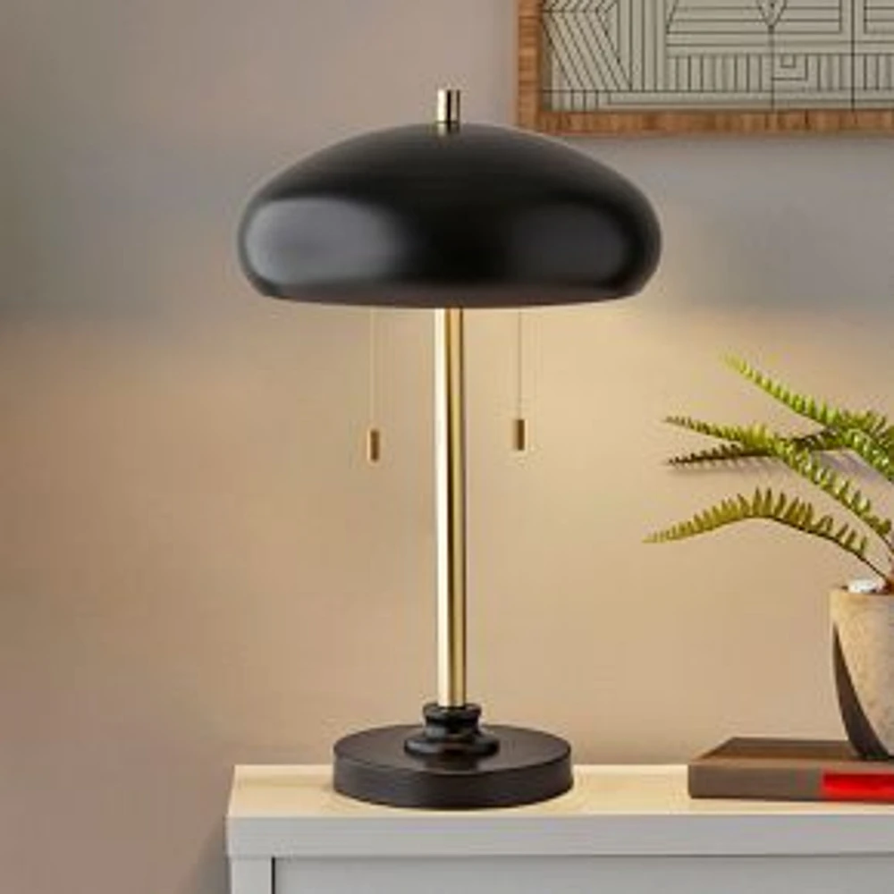 Cap Table Lamp, Black & Antique Brass