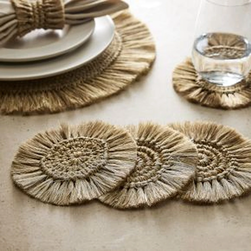 Tallo de Olivo Fique Fringe Coasters, Set of 4