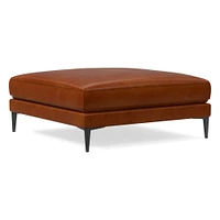 Harper Large Square Ottoman, Poly, Saddle Leather, Nut, Antique Bronze