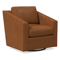 Tessa Swivel Chair, Poly, Saddle Leather, Nut, Concealed Support