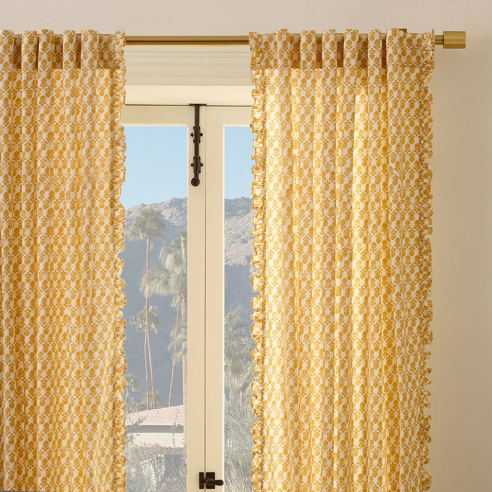 Rhode Thistle Ruffle Curtain, Set of 2, Dijon, 48x84