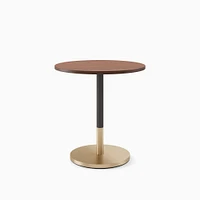 Restaurant Table, 30" Round W Sealer, Dark Walnut, Dining Ht Orbit Base, Bronze, Brass