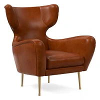 Lucia Chair, Poly, Nut, Saddle Leather, Antique Brass