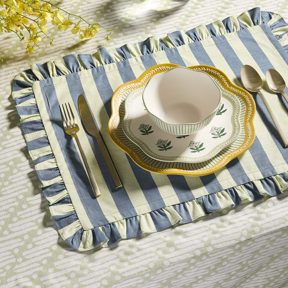 Rhode Wide Stripe Placemat, Fog Green, Set of 4