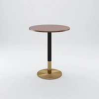 Restaurant Table, 30" Round W Sealer, Dark Walnut, Bar Ht Orbit Base, Bronze, Brass