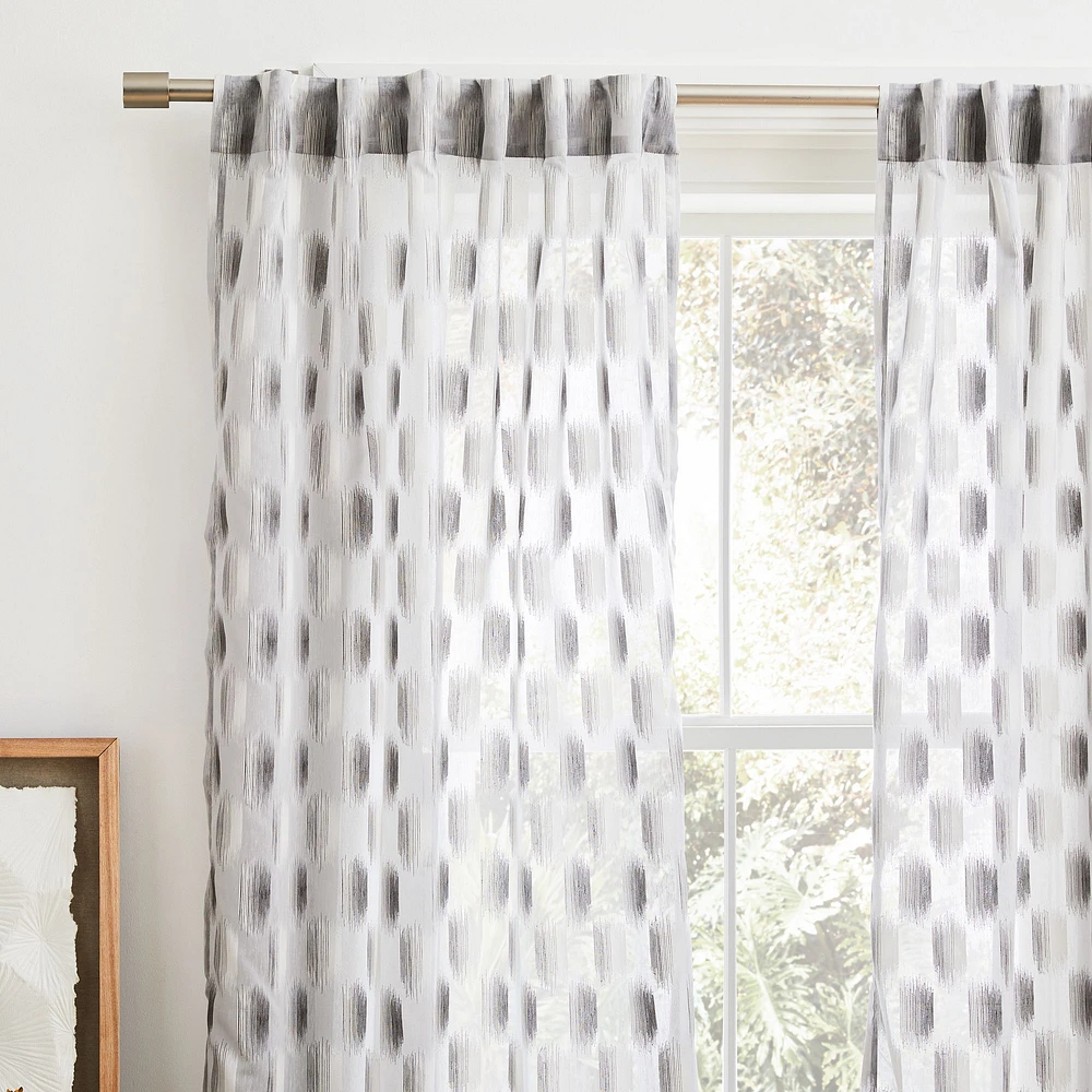 Sheer Shaded Dot Jacquard Curtain, Ivory, 48"x84", Set of 2