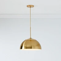 Sculptural Pendant Antique Brass White Metal Dome  (11.5")