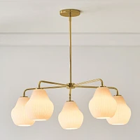 Sculptural 5 Light Chandelier Antique Brass Champagne Ribbed