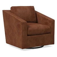 Tessa Swivel Chair, Poly, Saddle Leather, Nut, Concealed Support