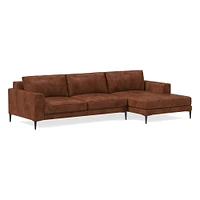 Harper 118" Right 2-Piece Chaise Sectional, Saddle Leather, Nut, Dark Bronze