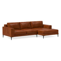 Harper 118" Right 2-Piece Chaise Sectional, Saddle Leather, Nut, Dark Bronze