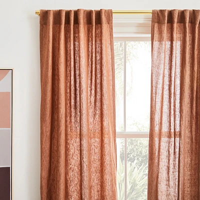 Open Box: Custom European Linen Curtain, Terracotta Melange, 54"W x 86"L