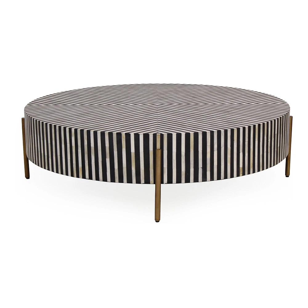 Graphic Stripes 36" Round Coffee Table, Camel Bone