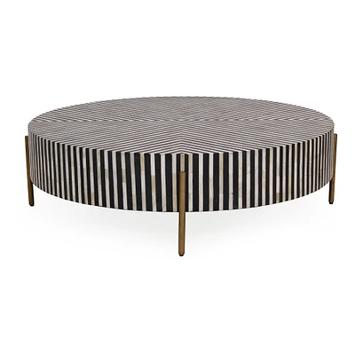 Graphic Stripes 36" Round Coffee Table, Camel Bone