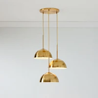 Sculptural 3 Light Chandelier Antique Brass Metal Dome  (20")