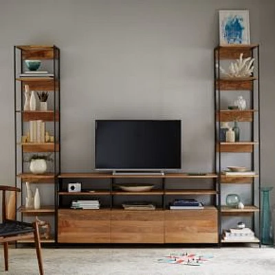 Industrial (67") Media and Set of 2 (17") Open Bookshelves, Mango