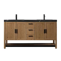 Whitby 60" Double Vanity Pecan Oak Black Quartz Top