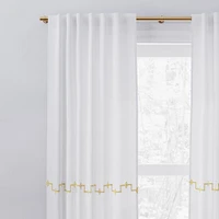 European Linen Ladder Stripe Curtain, White/Dark Horseradish, 48"x84", Set of 2