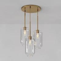 Sculptural 3 Light Chandelier Antique Brass Clear Glass Pebble  (17.5")