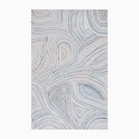 Abstract Swirl Tufted Rug, 5'x8', Beige/Blue