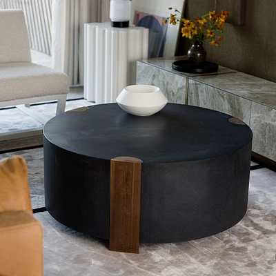 Melody Coffee Table - Black Micro Terrazzo Concrete With Walnut Legs