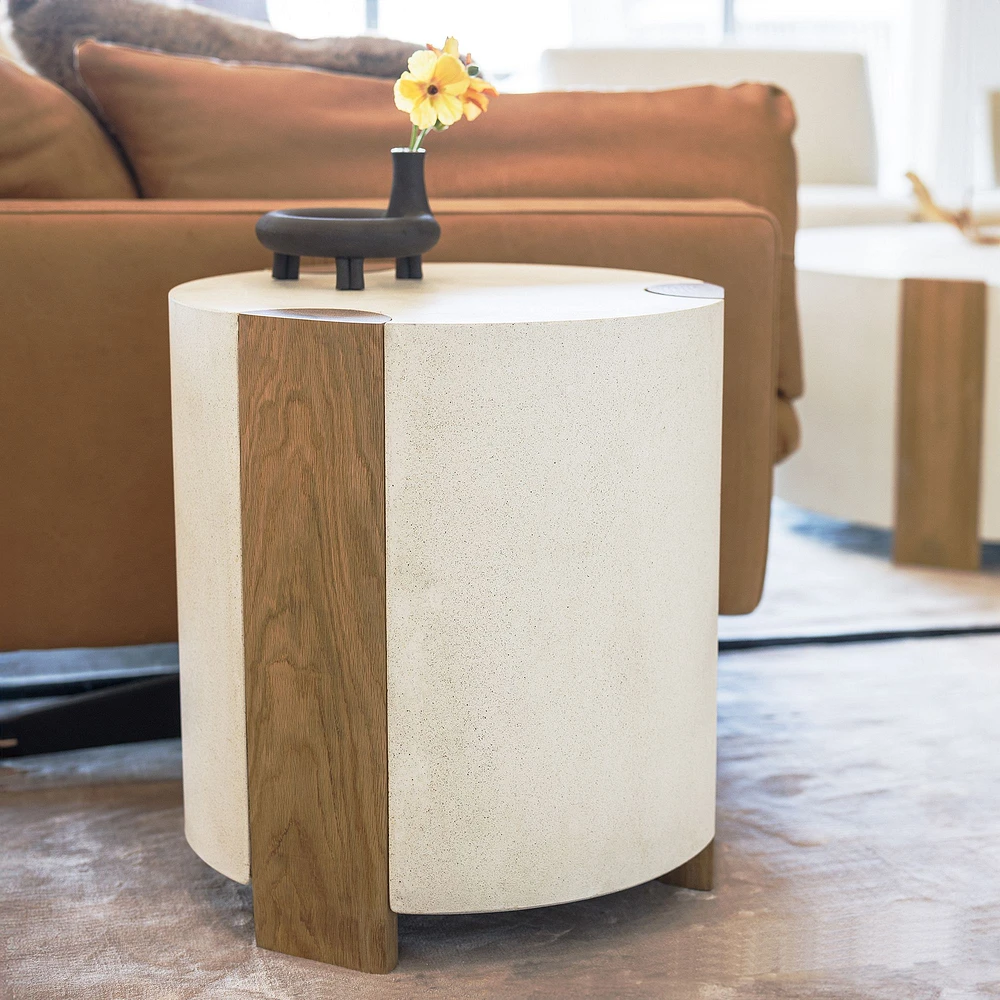 Melody Side Table - White Micro Terrazzo Concrete With Oak Legs