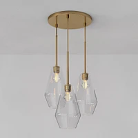 Sculptural 3 Light Chandelier Antique Brass Clear Glass Geo  (8")