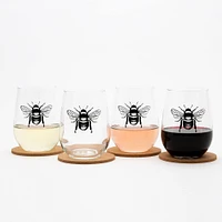 Bee Stemless Wine Glass Black