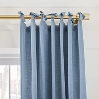 Open Box:European Flax Linen
  Curtain with Tie Top and Blackout Liner, Olive Melange, 48x84