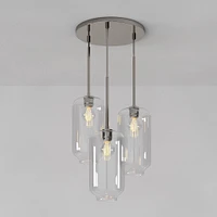 Sculptural 3 Light Chandelier Antique Brass Clear Glass Pebble  (17.5")