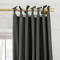 Open Box:European Flax Linen
  Curtain with Tie Top and Blackout Liner, Olive Melange, 48x84