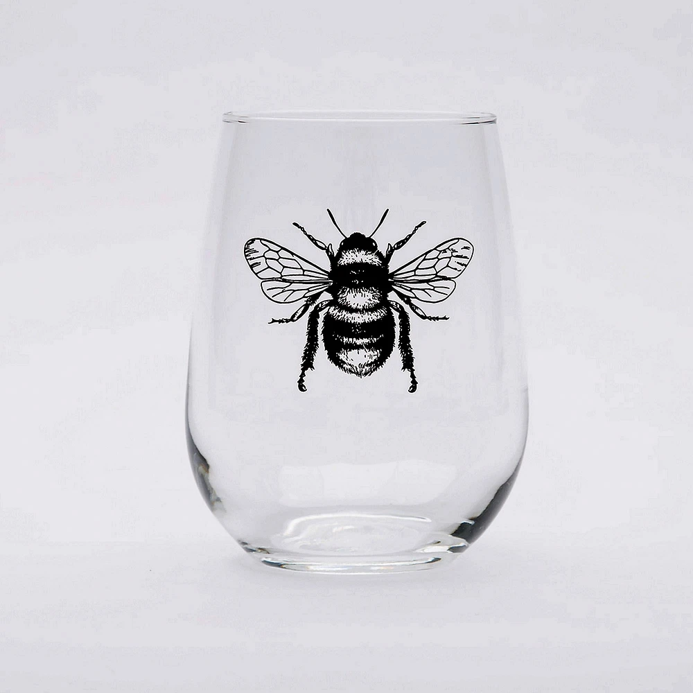 Bee Stemless Wine Glass Black