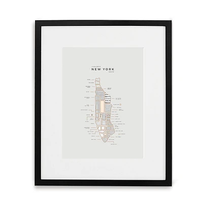 New York City Letterpressed Map Print, Natural Frame, 16"x20"