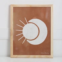 Sun Moon Terracotta Cream Wood Framed Wall Art, 11"x14"