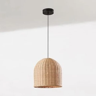 Louisa Pendant, 12", Dark Bronze, Light Rattan