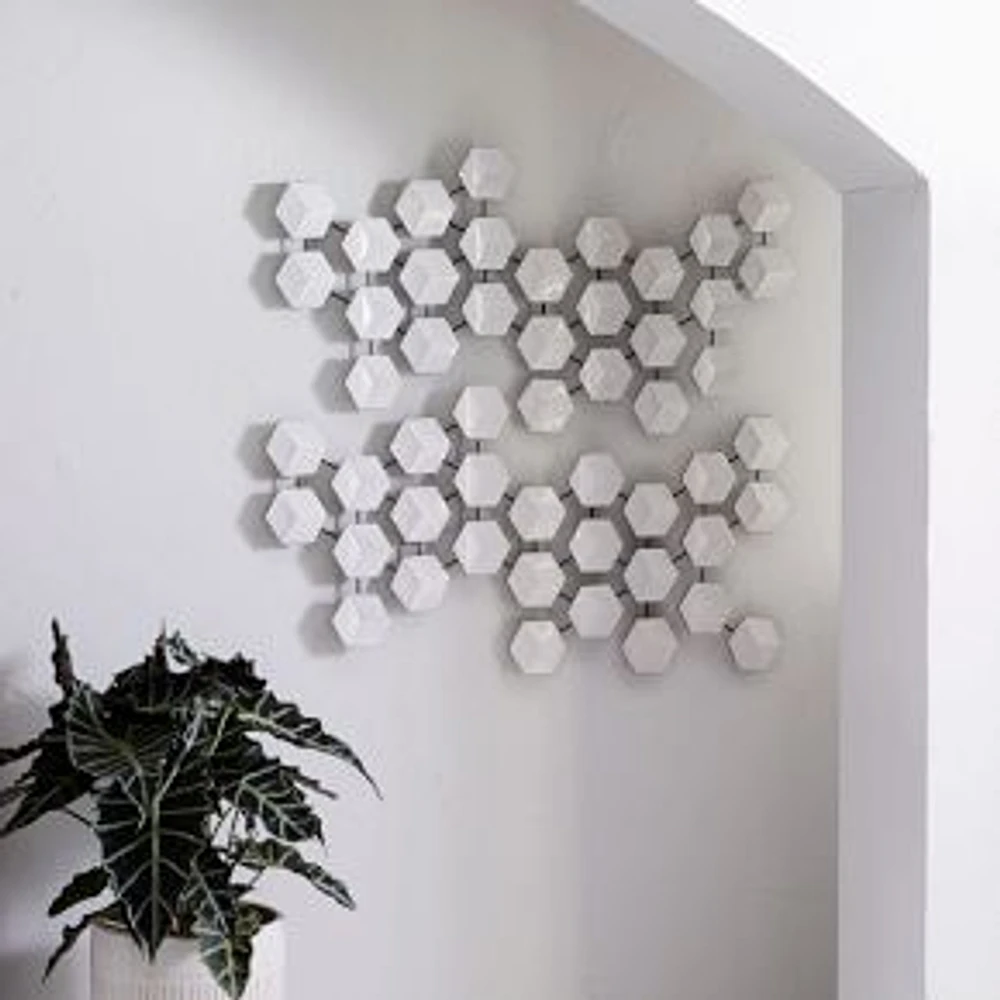 Geometric Ceramic Tile Art, White, Large